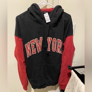 Brandy Melville Red and Black Color Block ‘New York’  Christy Hoodie